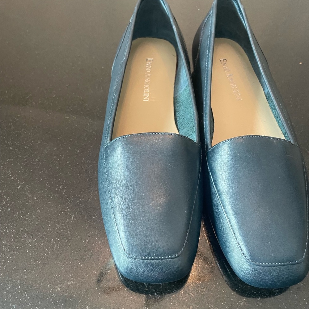 Enzo Angiolini Blue Flats Sleek Leather Loafers